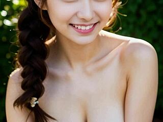 Japansk pige i bikini viser sine store bryster og røv