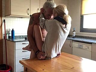 Horny European girl gets fucked on kitchen table