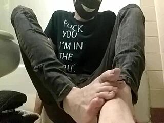 Solo male shows off his dirty and sweaty feet in high definition