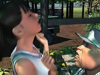 Eine 3D-Cartoon-Mädchen lässt ihre Muschi bis zum Äußersten dehnen
