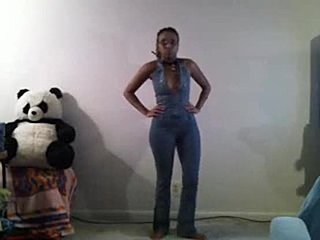 TG ass shows off in front of back-out jumpsuit