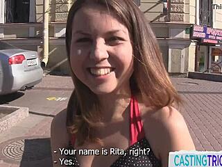 A European amateur gets her first doggystyle experience in a casting session