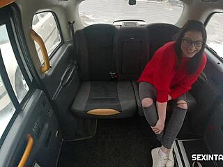 European student gets naughty in a fake taxi