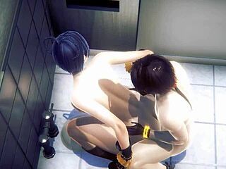 젠신 임팩트 타이: 알링이 화장실에서 놀이를 하는 일본의 하드코어 포르노 비디오