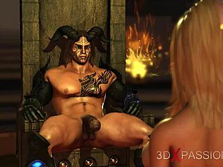 Skupinový sex s nadržanou mladou blondínkou v 3D animovanom porno videu