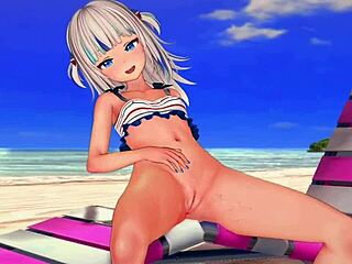 Anime dziewczyna Gawr gura cieszy się dziką sesją ruchania na plaży