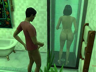 Indian stepson discovers his stepmom bathing and has intense sex with her in the shower