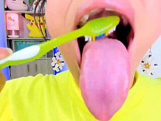 Purple Jordan's tongue play on webcam