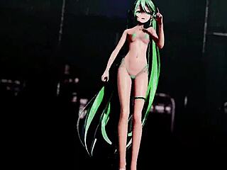 Soft green-haired Hentai character dances in Mmd 3D